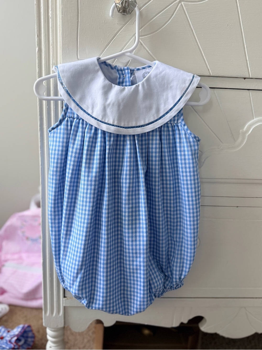 The Proper Peony 12MOS Blue Gingham Sailor-Collar Baby Bubble Romper